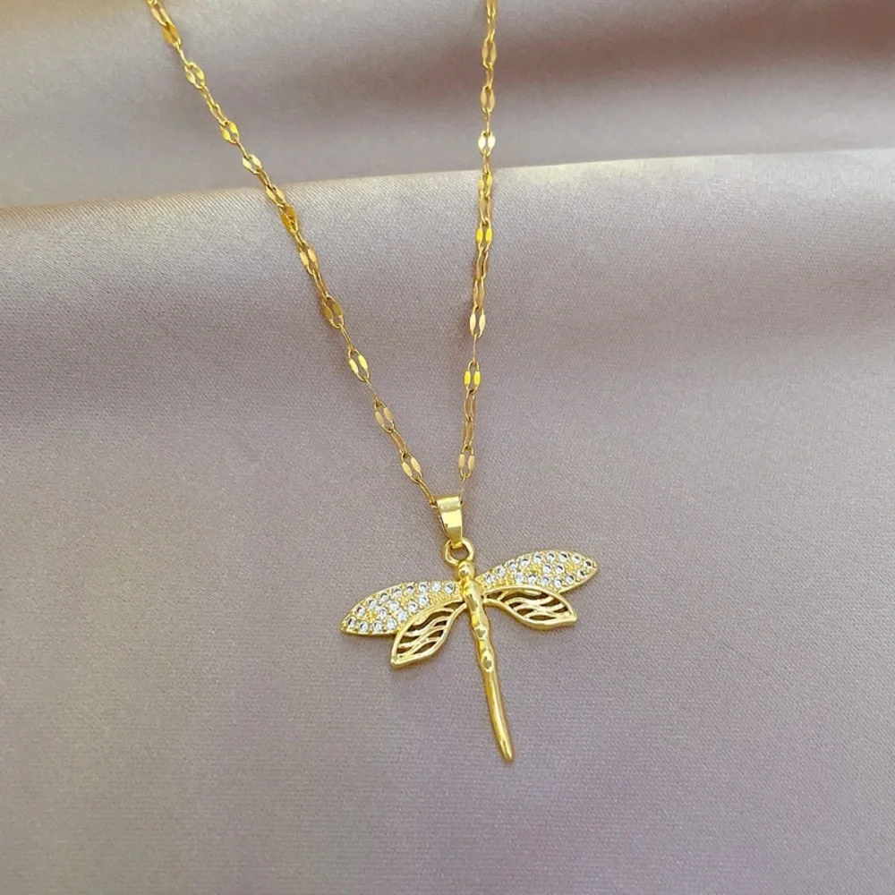 18K Gold Plated Dragonfly Pendant Necklace for Women,Dragonfly Necklace - Picture 3 of 4